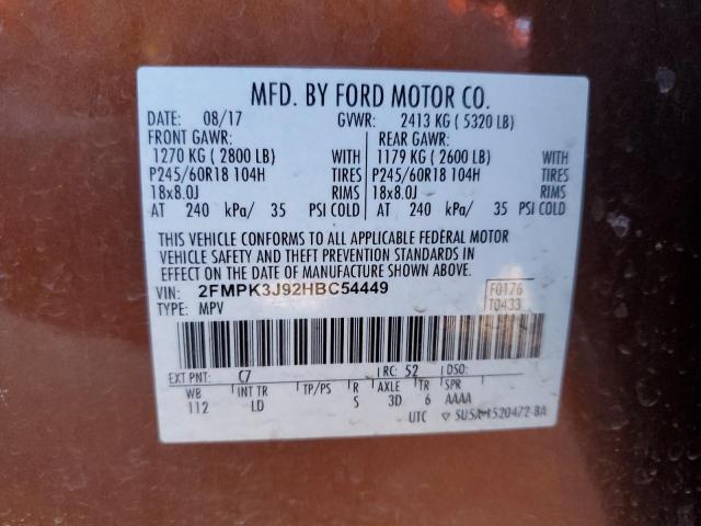 2FMPK3J92HBC54449 - 2017 FORD EDGE SEL ORANGE photo 14