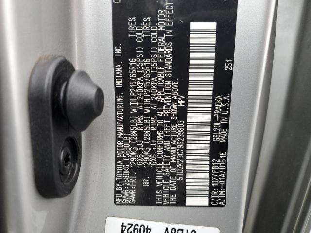 5TDZK23C79S239803 - 2009 TOYOTA SIENNA CE SILVER photo 12