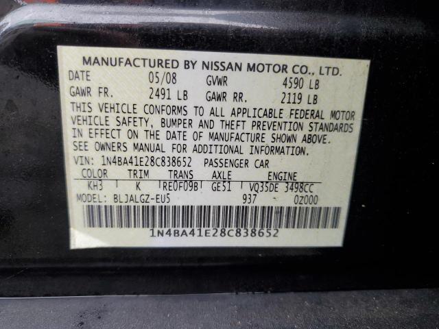 1N4BA41E28C838652 - 2008 NISSAN MAXIMA SE BLACK photo 12