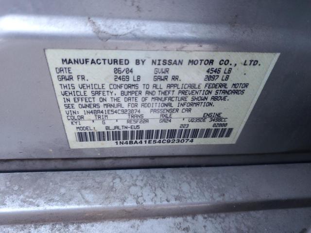 1N4BA41E54C923074 - 2004 NISSAN MAXIMA SE SILVER photo 12