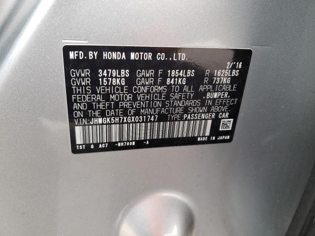 JHMGK5H7XGX031747 - 2016 HONDA FIT EX SILVER photo 14