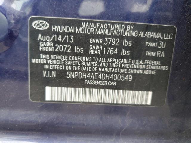 5NPDH4AE4DH400549 - 2013 HYUNDAI ELANTRA GLS BLUE photo 12