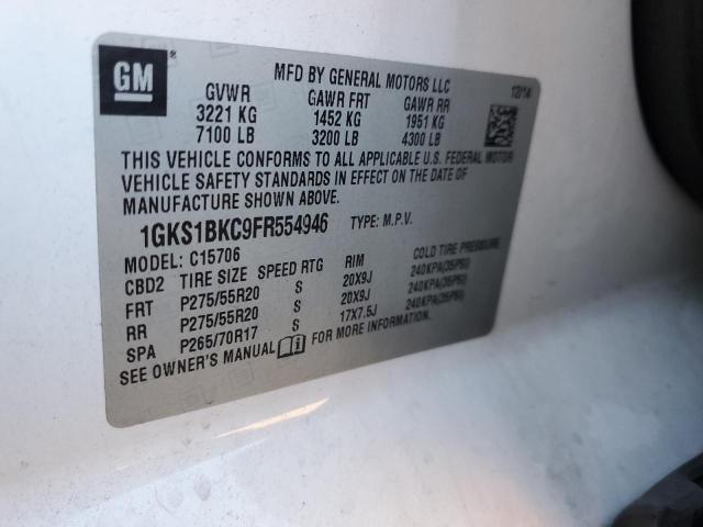 1GKS1BKC9FR554946 - 2015 GMC YUKON SLT WHITE photo 14