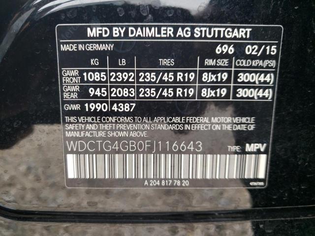 WDCTG4GB0FJ116643 - 2015 MERCEDES-BENZ GLA 250 4MATIC BLACK photo 13