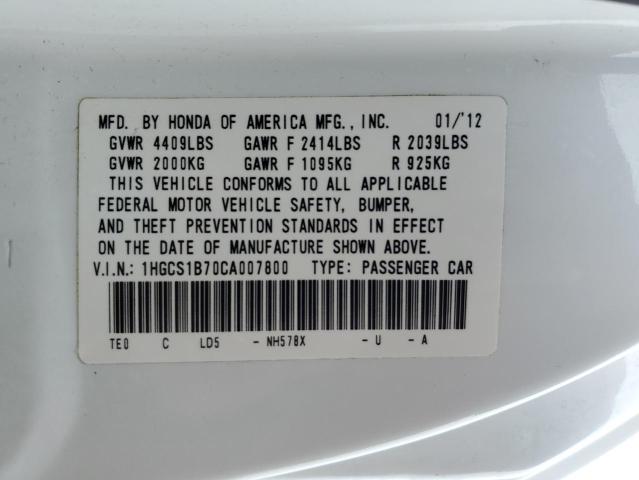 1HGCS1B70CA007800 - 2012 HONDA ACCORD EX WHITE photo 13