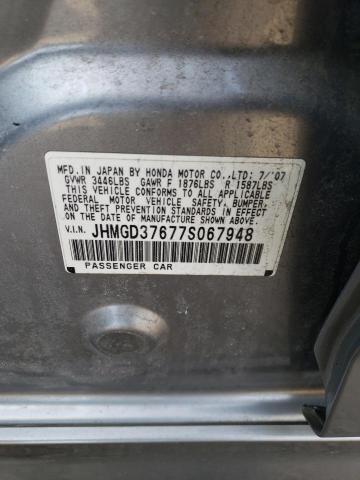 JHMGD37677S067948 - 2007 HONDA FIT S SILVER photo 12