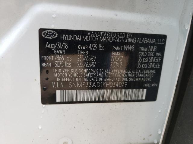 5NMS33AD1KH034079 - 2019 HYUNDAI SANTA FE SEL Սպիտակ լուսանկար 14
