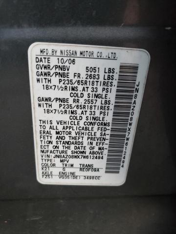 JN8AZ08WX7W612494 - 2007 NISSAN MURANO SL GRAY photo 13