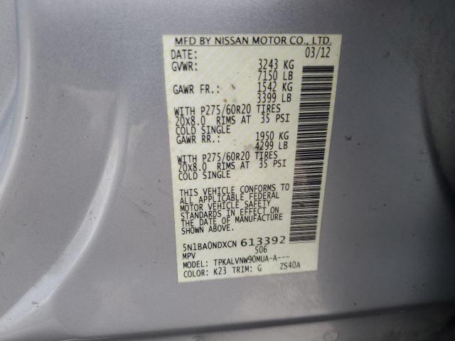 5N1BA0NDXCN613392 - 2012 NISSAN ARMADA SV SILVER photo 13