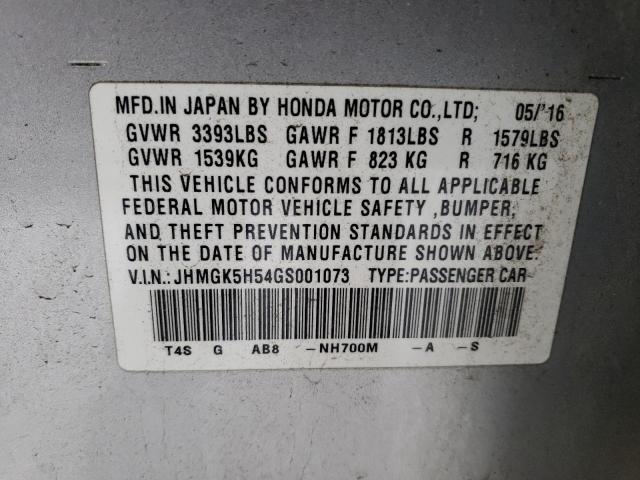 JHMGK5H54GS001073 - 2016 HONDA FIT LX SILVER photo 13