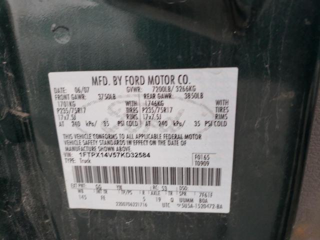 1FTPX14V57KD32584 - 2007 FORD F150 GREEN photo 12