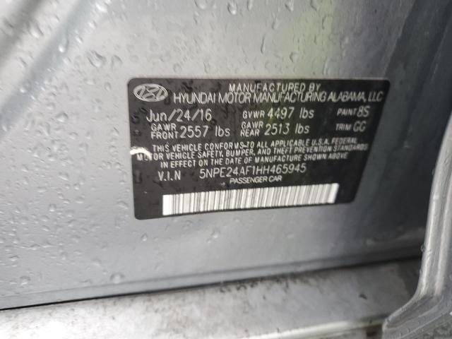 5NPE24AF1HH465945 - 2017 HYUNDAI SONATA SE SILVER photo 12