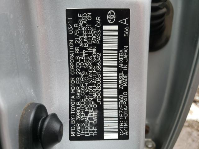 JTDKN3DU6B1366342 - 2011 TOYOTA PRIUS SILVER photo 12