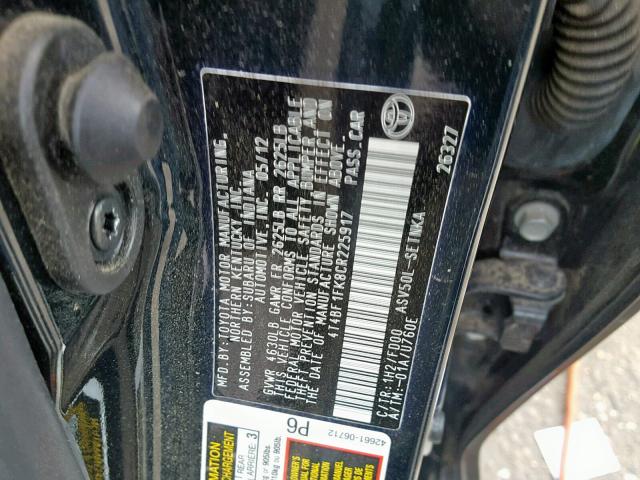 4T4BF1FK8CR225917 - 2012 TOYOTA CAMRY BASE  photo 10
