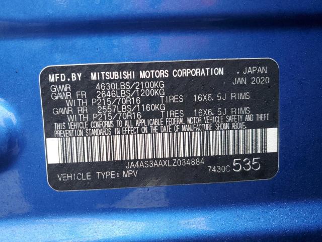 JA4AS3AAXLZ034884 - 2020 MITSUBISHI ECLIPSE CR ES BLUE photo 12