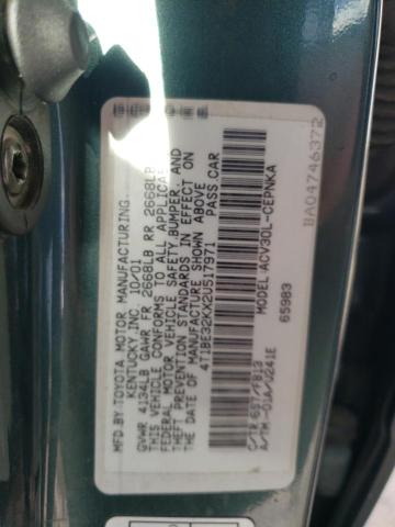 4T1BE32KX2U517971 - 2002 TOYOTA CAMRY LE GREEN photo 12