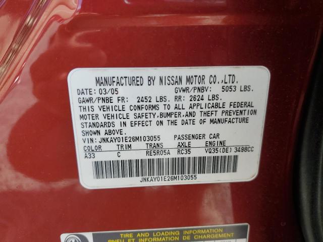 JNKAY01E26M103055 - 2006 INFINITI M35 BASE RED photo 12