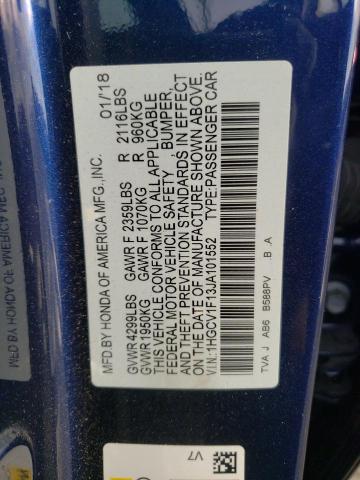 1HGCV1F13JA101552 - 2018 HONDA ACCORD LX BLUE photo 12