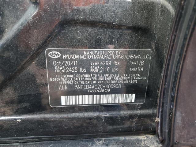 5NPEB4AC2CH400908 - 2012 HYUNDAI SONATA GLS BLACK photo 13