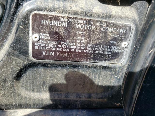 KMHWF25S93A772165 - 2003 HYUNDAI SONATA GL BLACK photo 12