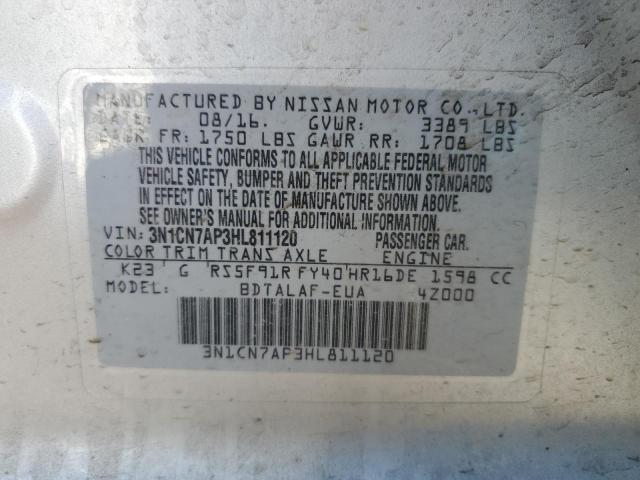 3N1CN7AP3HL811120 - 2017 NISSAN VERSA S SILVER photo 12