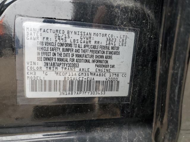 3N1AB7AP7FY303653 - 2015 NISSAN SENTRA S BLACK photo 12