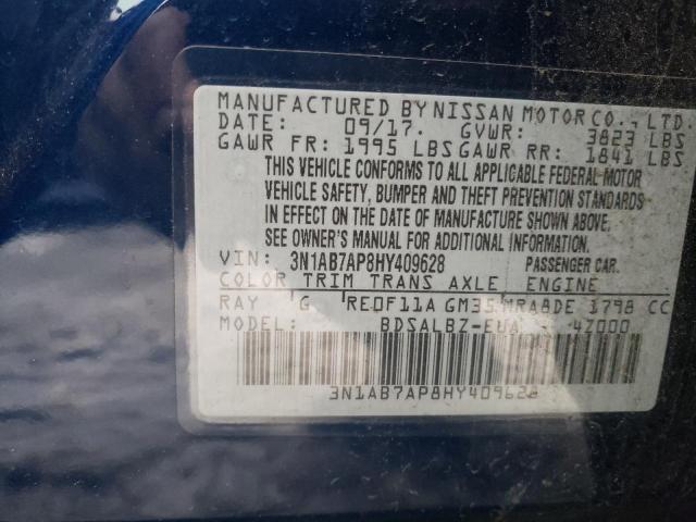 3N1AB7AP8HY409628 - 2017 NISSAN SENTRA S BLUE photo 12