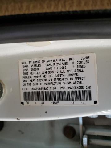 1HGCP36859A011186 - 2009 HONDA ACCORD EXL WHITE photo 12