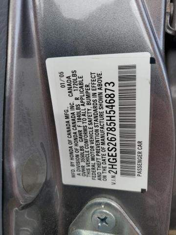 2HGES26785H546873 - 2005 HONDA CIVIC EX SILVER photo 12