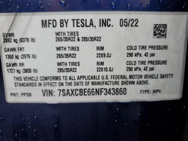 7SAXCBE66NF343860 - 2022 TESLA MODEL X BLUE photo 13