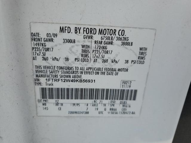 1FTRF12W49KB56931 - 2009 FORD F150 WHITE photo 12