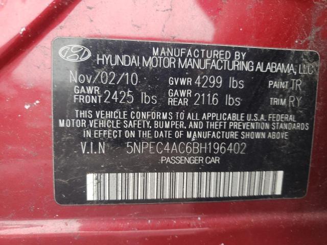 5NPEC4AC6BH196402 - 2011 HYUNDAI SONATA SE RED photo 12