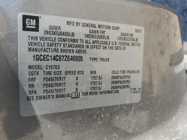 1GCEC14C87Z646805 - 2007 CHEVROLET SILVERADO C1500 GRAY photo 12