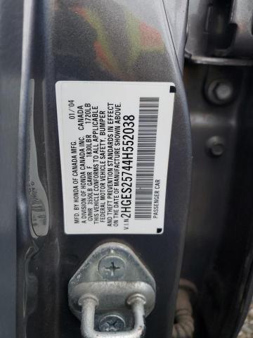 2HGES25744H552038 - 2004 HONDA CIVIC EX GRAY photo 12