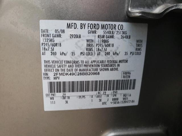 2FMDK49C28BB20968 - 2008 FORD EDGE LIMITED SILVER photo 12