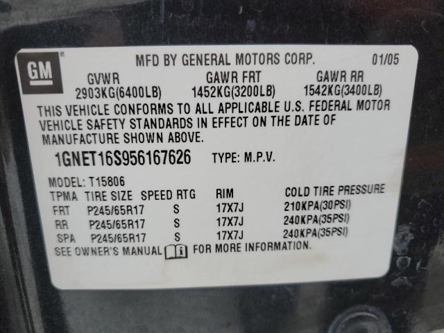 1GNET16S956167626 - 2005 CHEVROLET TRAILBLAZE EXT LS BLACK photo 13