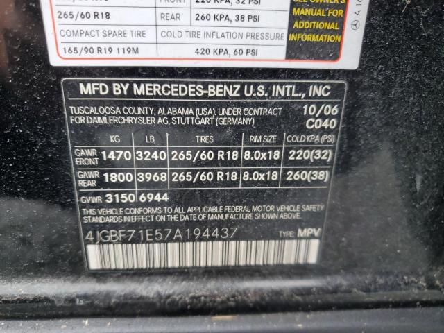 4JGBF71E57A194437 - 2007 MERCEDES-BENZ GL 450 4MATIC BLACK photo 12