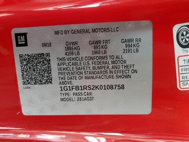 1G1FB1RS2K0108758 - 2019 CHEVROLET CAMARO LS RED photo 12