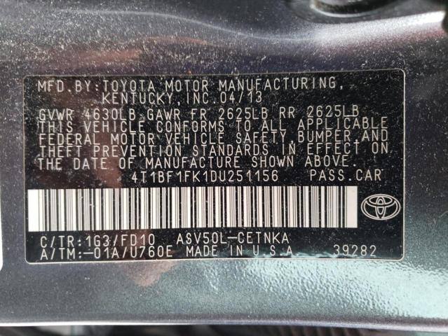 4T1BF1FK1DU251156 - 2013 TOYOTA CAMRY L GRAY photo 13