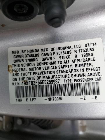 19XFB2F55EE259987 - 2014 HONDA CIVIC LX SILVER photo 13