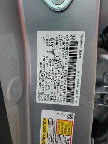 2HGFE2F55RH519548 - 2024 HONDA CIVIC SPORT SILVER photo 12