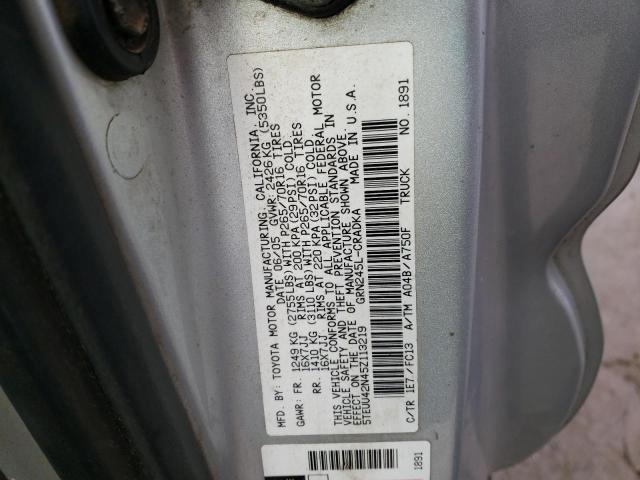 5TEUU42N45Z113219 - 2005 TOYOTA TACOMA ACCESS CAB ვერცხლისფერი ფოტო 12