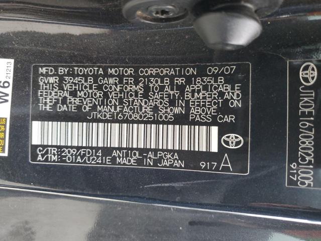 JTKDE167080251005 - 2008 TOYOTA SCION TC BLACK photo 12