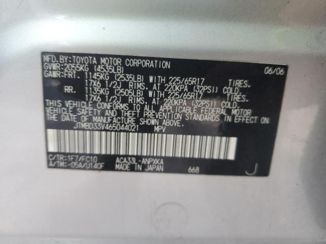 JTMBD33V465044021 - 2006 TOYOTA RAV4 SILVER photo 12