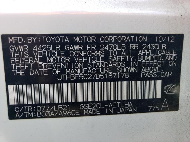 JTHBF5C27D5187178 - 2013 LEXUS IS 250 WHITE photo 13