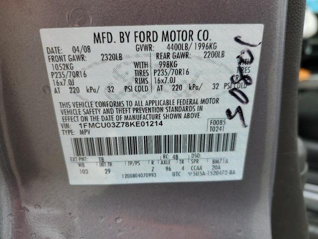 1FMCU03Z78KE01214 - 2008 FORD ESCAPE XLT GRAY photo 13