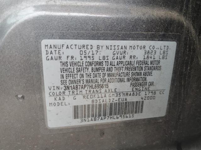 3N1AB7AP7HL695615 - 2017 NISSAN SENTRA S GRAY photo 12