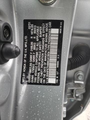 SHHFK7H49MU413934 - 2021 HONDA CIVIC SPORT SILVER photo 12