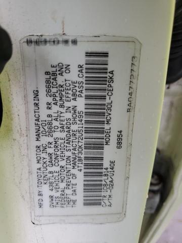 4T1BF30K72U511495 - 2002 TOYOTA CAMRY LE WHITE photo 12