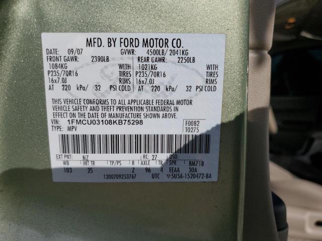 1FMCU03108KB75298 - 2008 FORD ESCAPE XLT GREEN photo 13